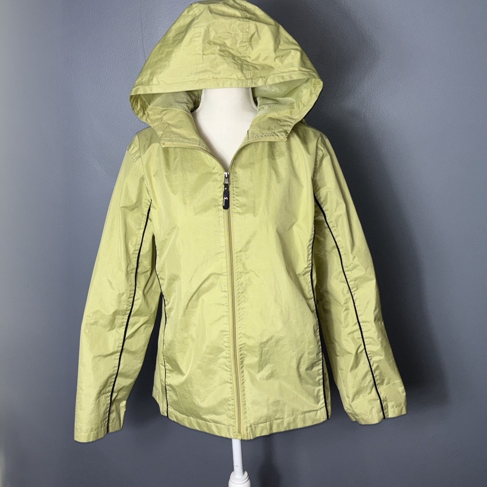 i5 Apparel‎ Lime Green Zip Front Hooded Windbreaker Jacket Medium